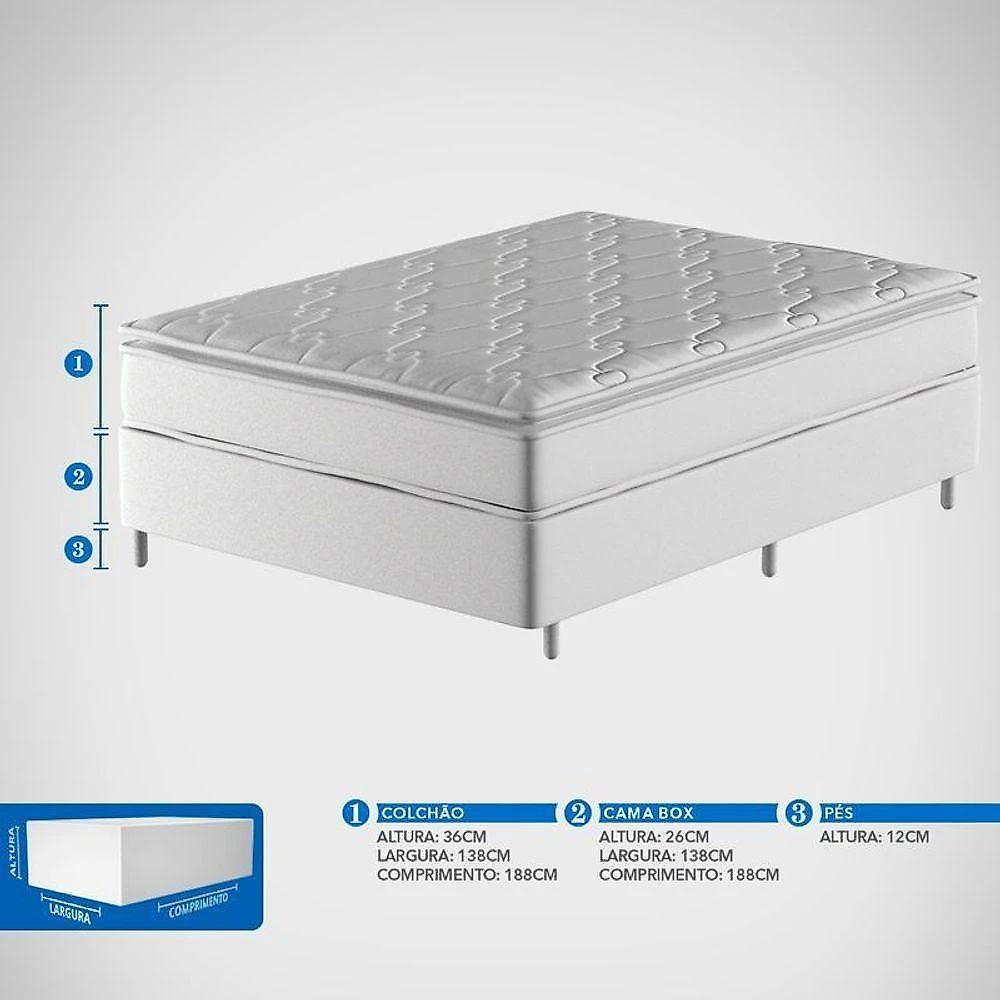 Conjunto Box Casal Mola Ensacada Prodormir Rubi Soft Gel