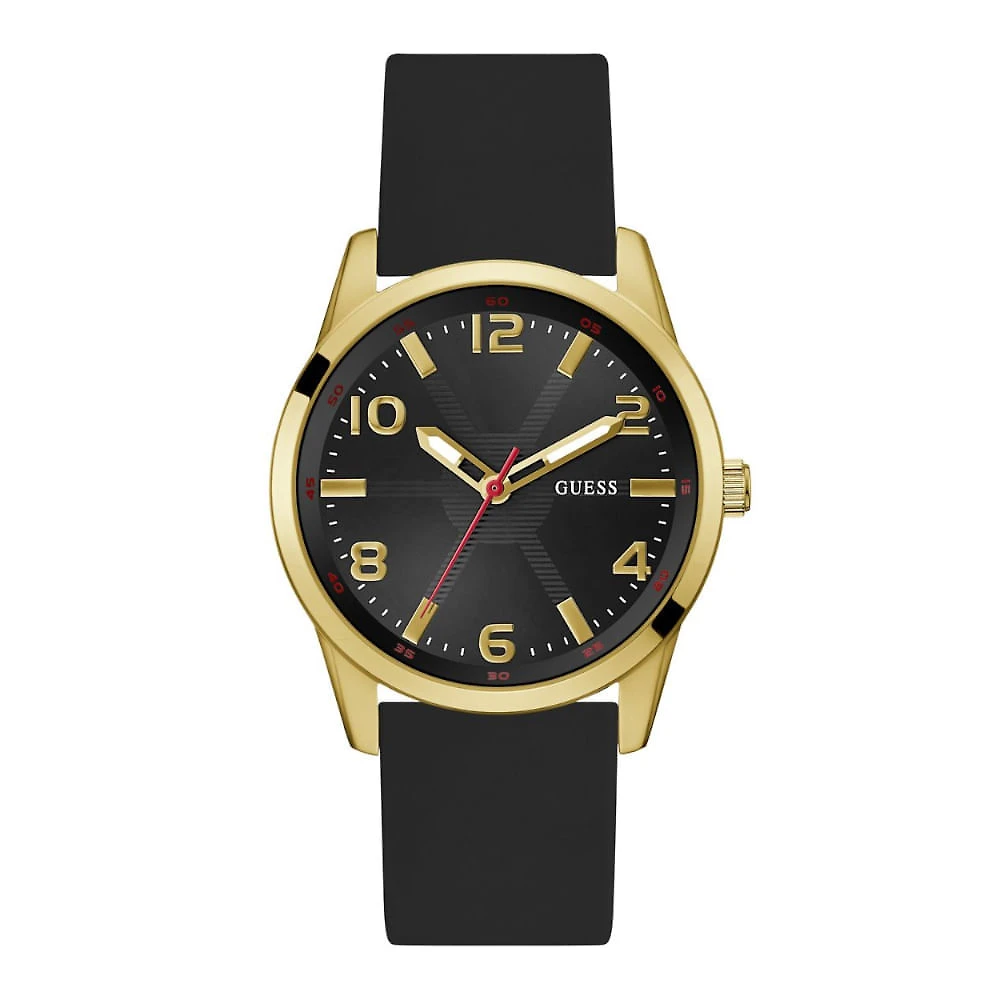 Relógio Guess Masculino Detalhe Pneu Silicone Dourado