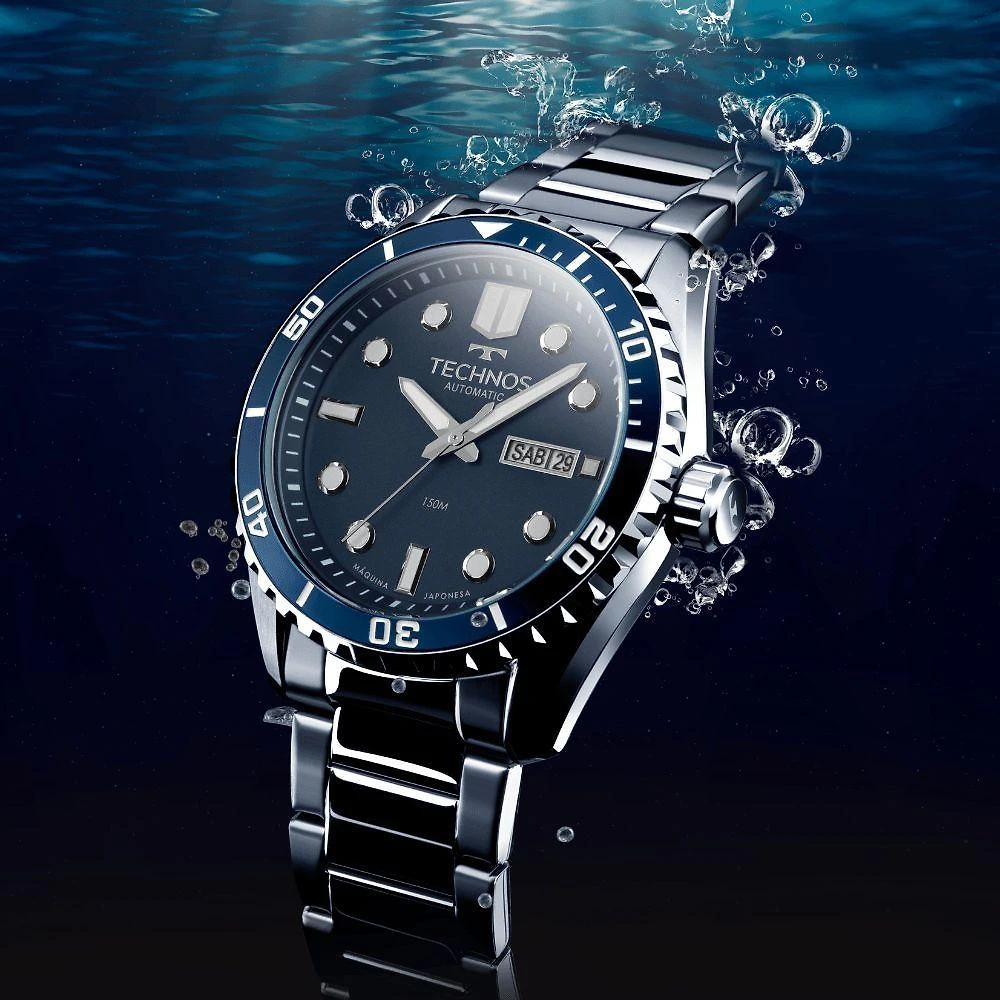 Miniatura Relógio Technos Masculino Automático Prata - 8205ox/1a Relógio Technos Masculino Acqua Prata - 8205ox/1a