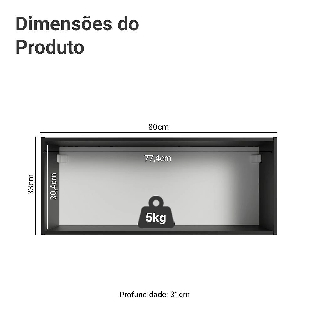 Armário aéreo 80 cm 1 porta basculante preto nice madesa