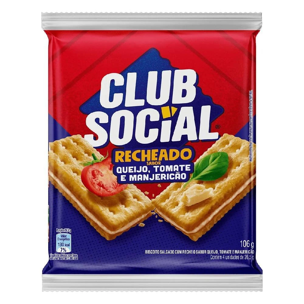 Biscoito Salgado Club Social Recheado Queijo, Tomate E Manjericão 106g