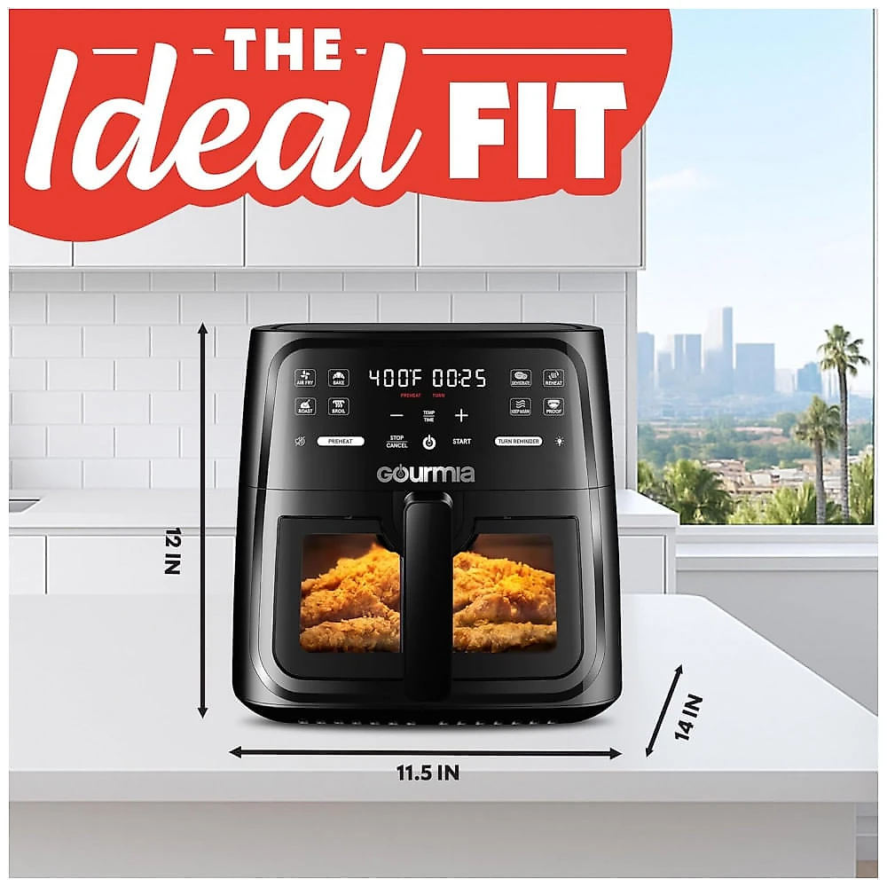 Fritadeira Elétrica Air Fryer Gourmia Preta 7,6L Janela com Luz 8 Programas FryForce 360 1700W 110V