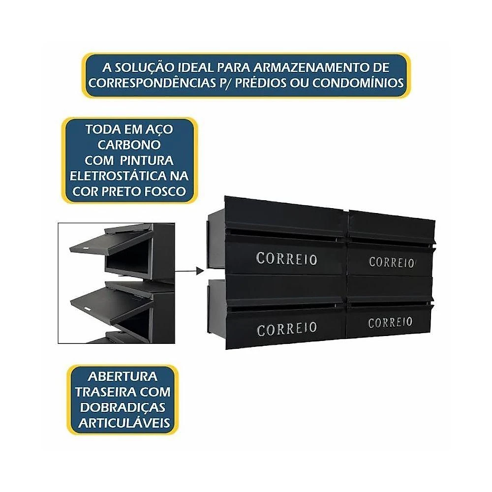 Caixa de Correio 006POM Abertura Traseira Módulos Independentes Preto Ouro Minas 52CM