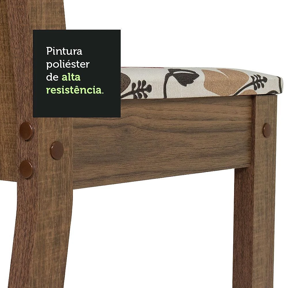 Conjunto sala de jantar lexy madesa mesa tampo de madeira com 4 cadeiras - rustic/hibiscos rustic/floral hibiscos
