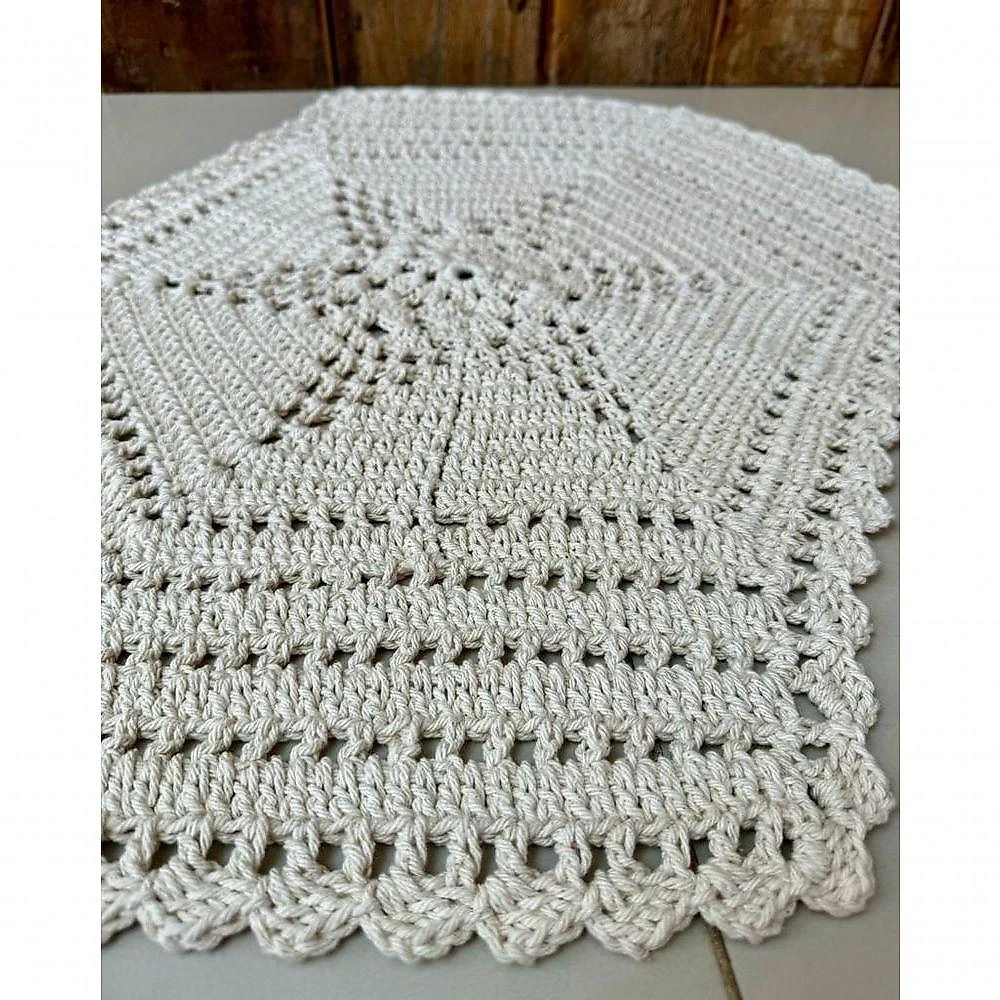 Kit 2 Tapetes Crochê Artesanal Estrela 70x50cm Algodão Creme