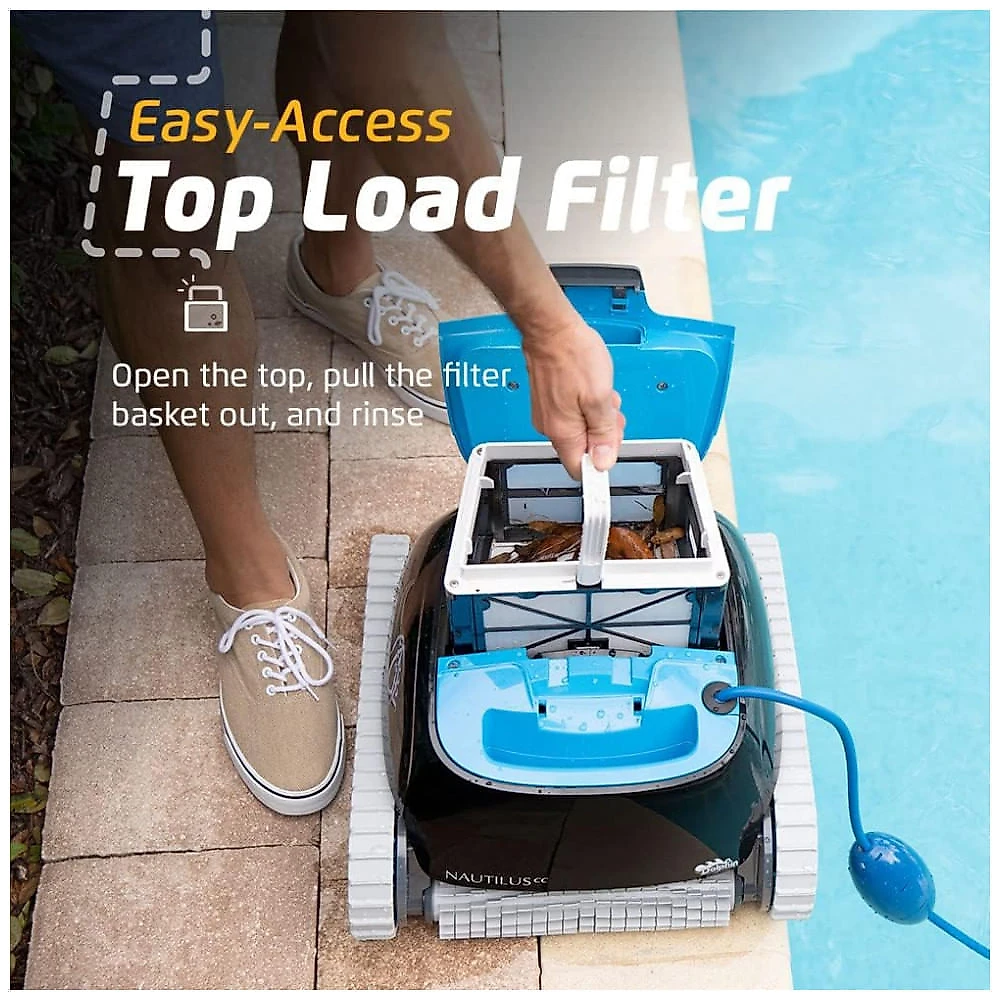 Robô Aspirador para Piscinas Dolphin Nautilus CC, Preto, Escova Ativa, Navegação Inteligente, Cesto de Filtro Top-Load, Modelo 2025, Voltagem 110V﻿