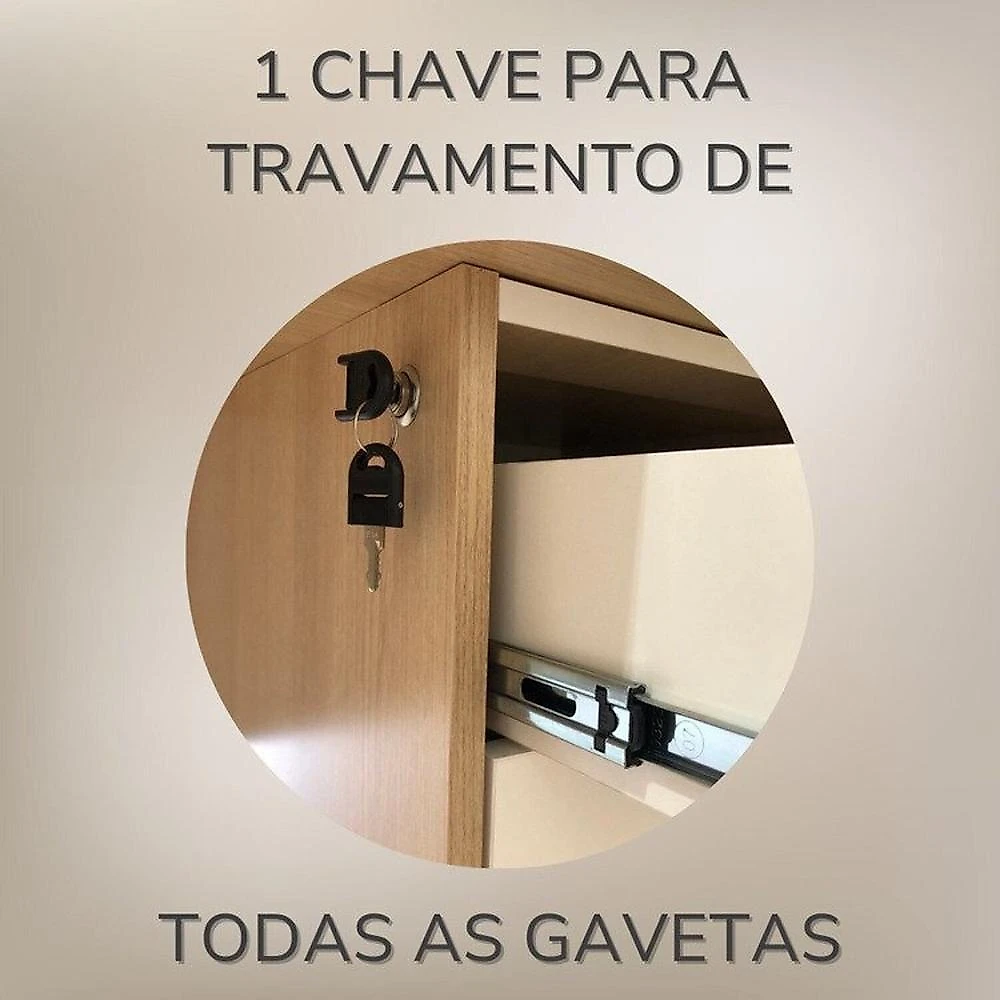 Conjunto Mesa Escritório Tamburato com Gavetas Lado Direito e Mesa de Apoio Carvalho / Branco