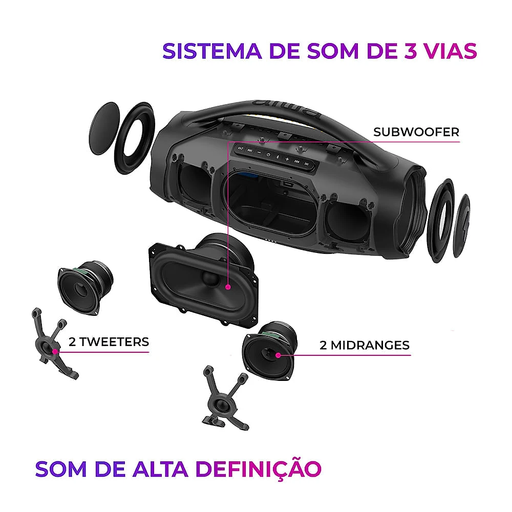 Miniatura Caixa de Som Boombox Plus AIWA BBS-01-BG 200W BT 30H IP66 USB Cinza BOOMBOX AWS-BBS-01-BG BIVOLT
