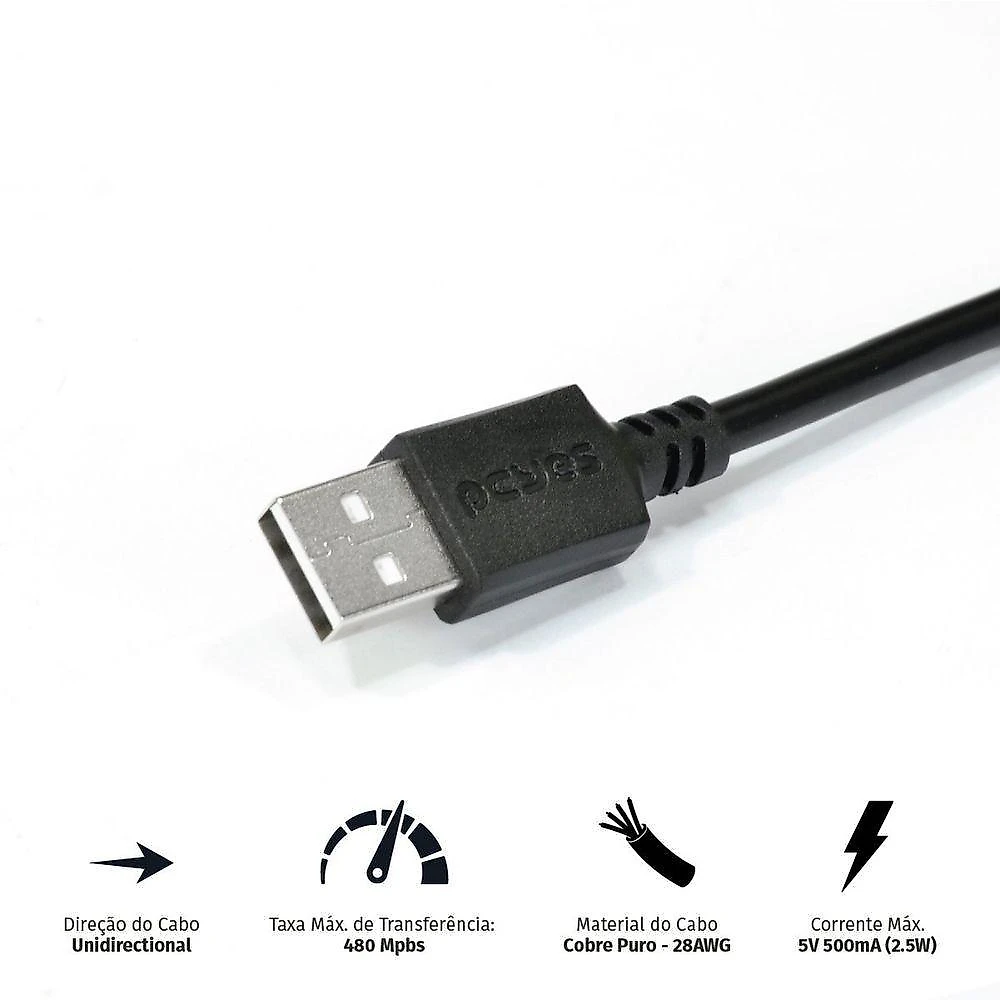 Cabo Extensor Usb A2.0 Macho Fêmea Puro Cobre 1m