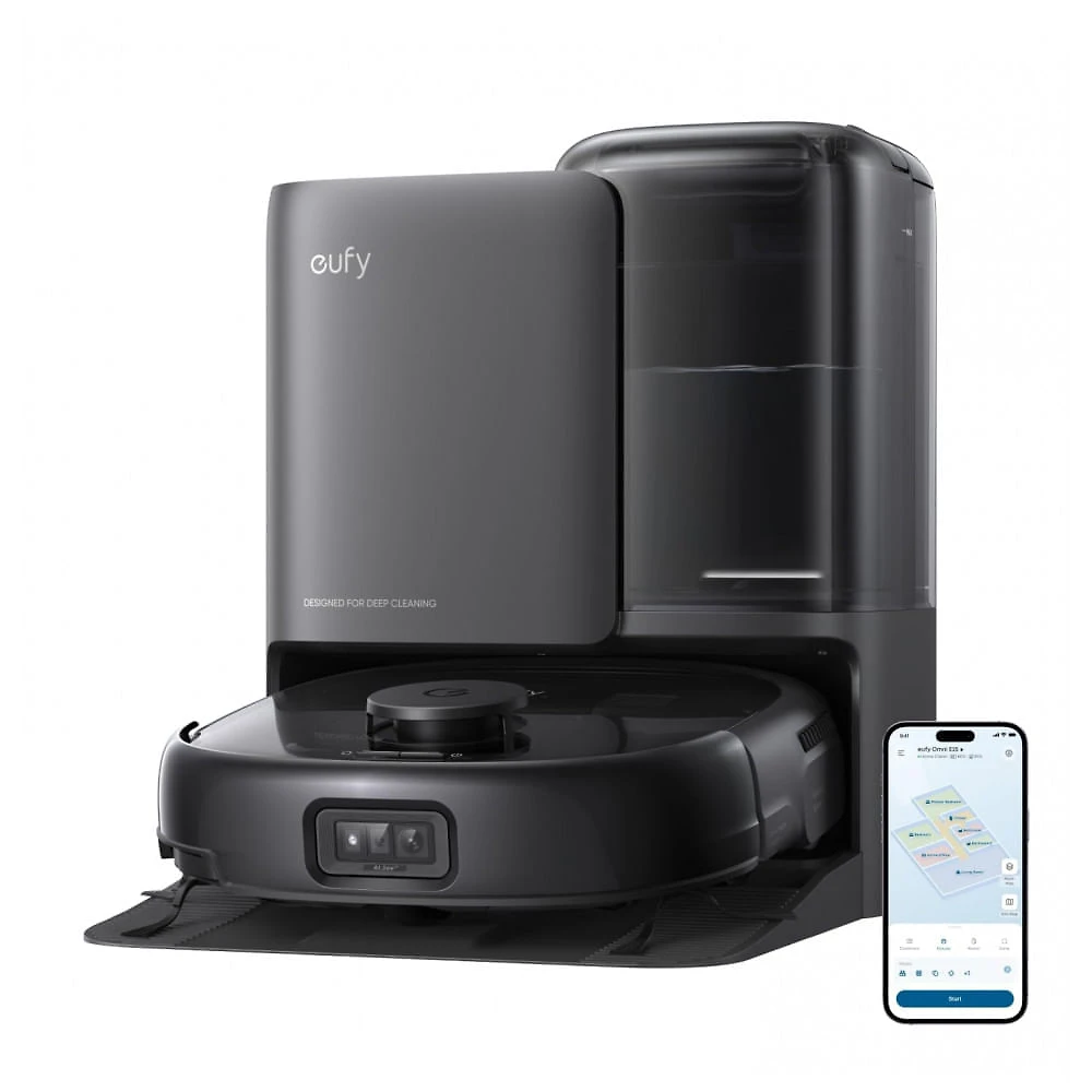 Robô Aspirador e Passarinho eufy E25 Preto Sucção 20.000 Pa HydroJet Autoesvaziamento 110V