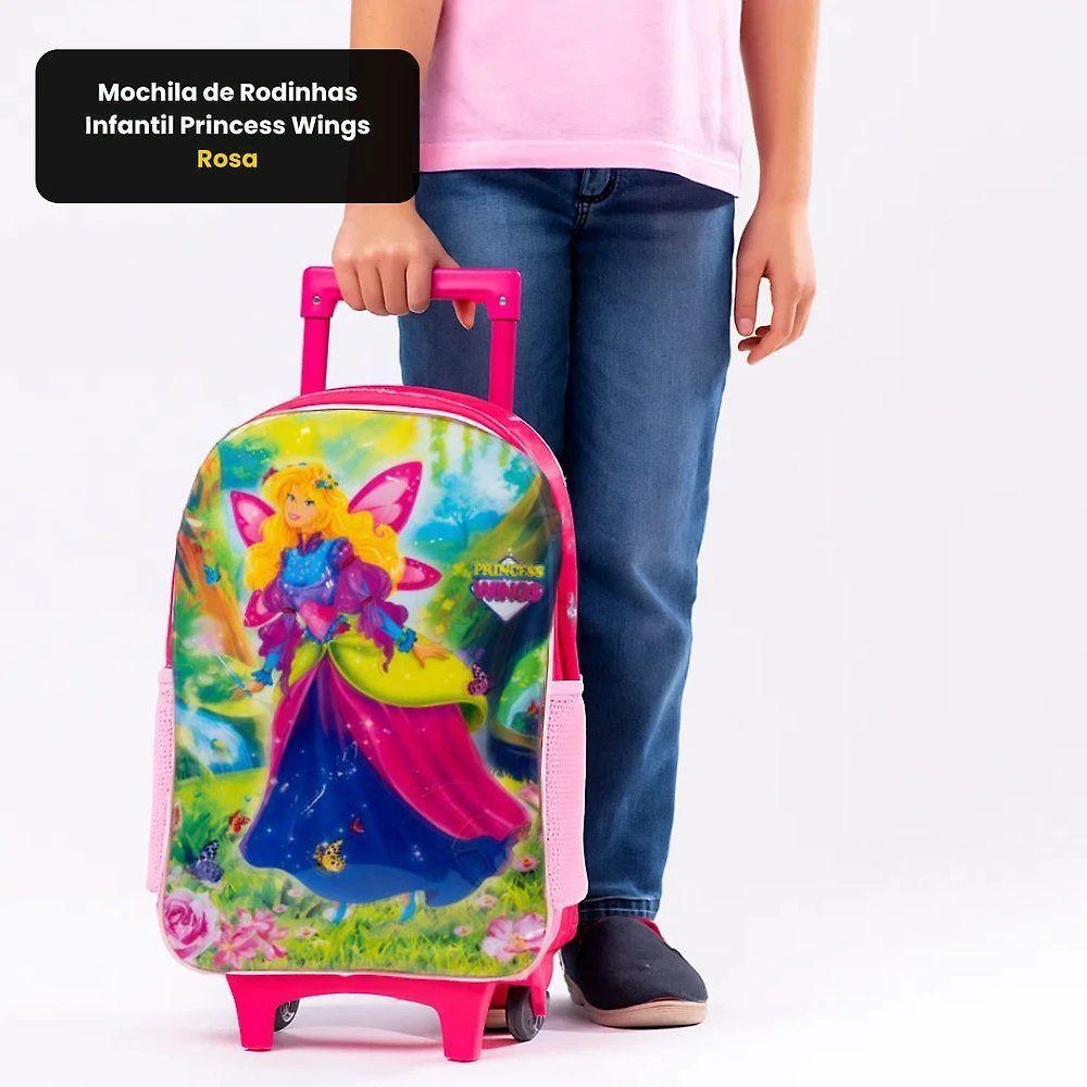 Mochila de Rodinhas Infantil First Bikes Princess Wings Poliester Rosa Menina