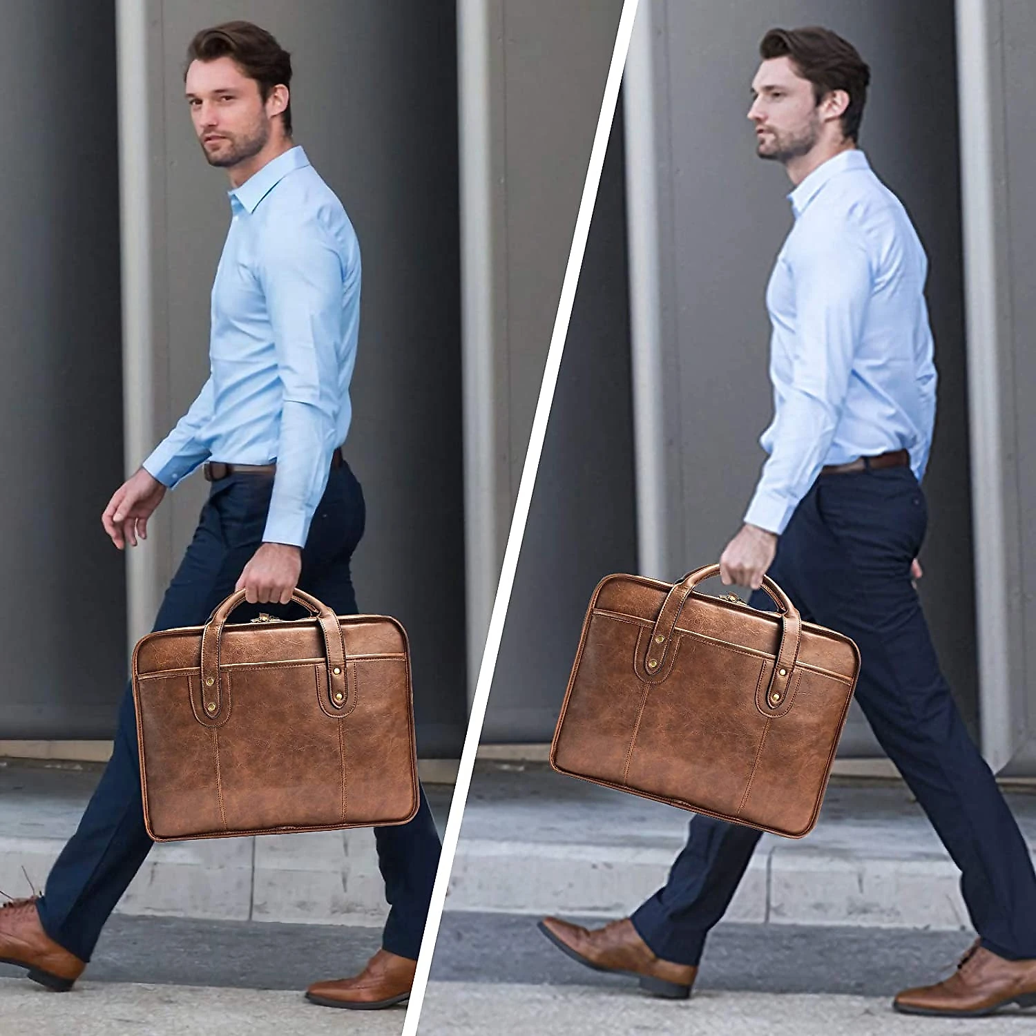 Bosidu BolsaMaleta de Couro Masculina para Laptop 40 cm Marrom