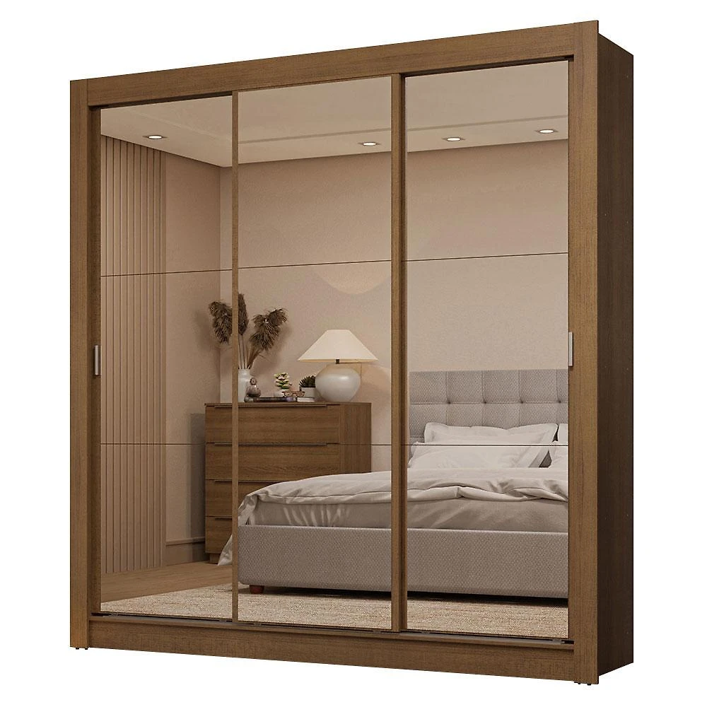 Guarda-roupa casal 3 portas de correr de espelho 2 gavetas rustic sublime madesa