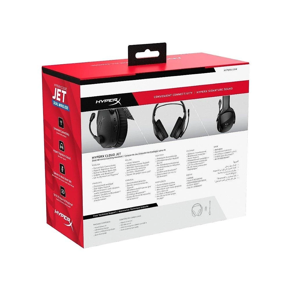 Headset Gamer Sem Fio HyperX Cloud Jet, Conexão 2.4GHz, Bluetooth, Microfone com Cancelamento de Ruído, Preto - AJ0T1AA