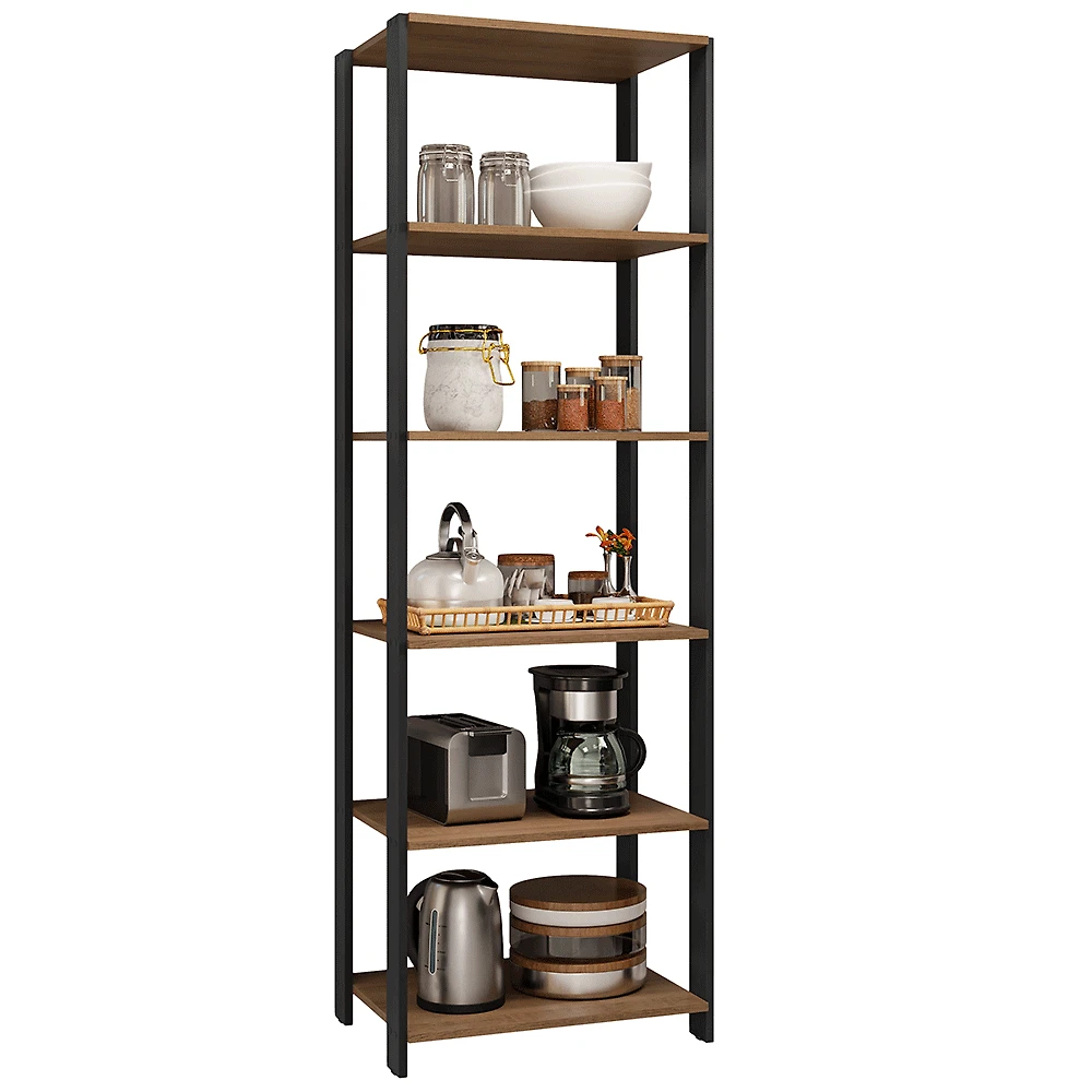 Miniatura Armário Estante Multiuso Organizador 5 Prateleiras 59cm Rustic/Preto Madesa Cor:Rustic/Preto