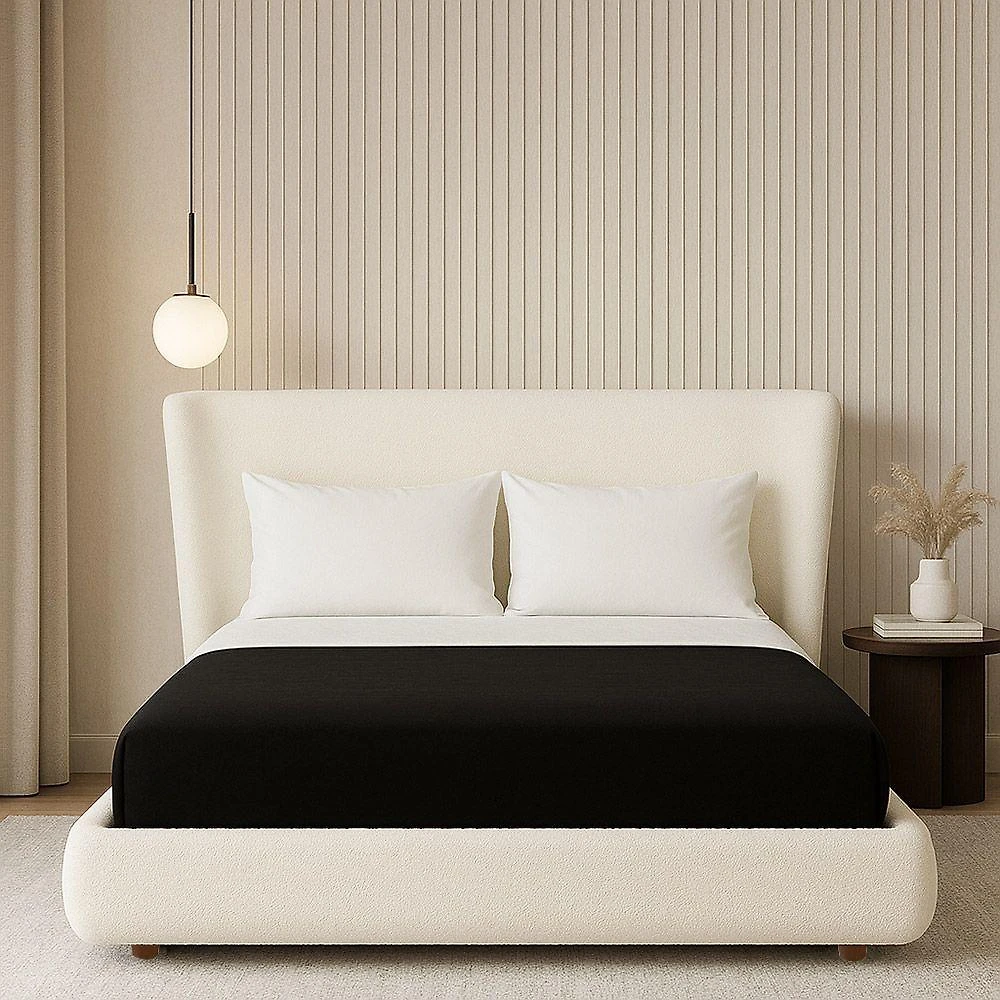 Cama Japonesa Queen Seo com Cabeceira Corea Bouclé Madeira Off White Sallar Home