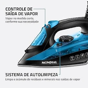 Ferro a Vapor Mondial F-53 com Spray – Preto/Azul 110V
