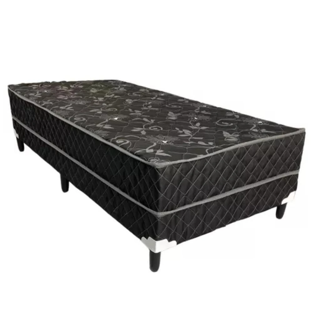 Cama Box Solteiro Conjugada Ortopédica 88x188 8cm Espuma Preto RR Colchões