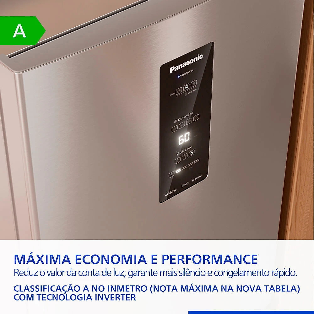 Refrigerador Bottom Freezer Panasonic Inverter de 2 Portas Frost Free com 475L NR-BB64PV2XC Aço Escovado - Bivolt
