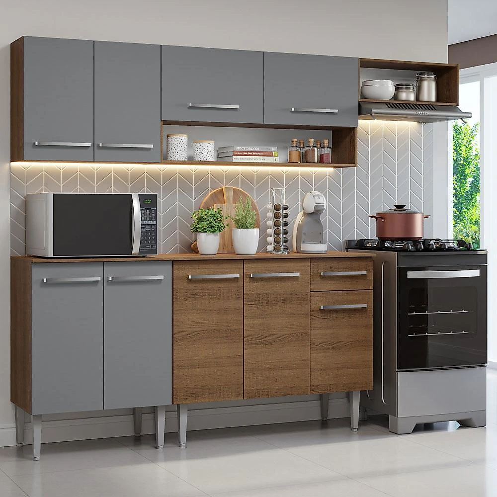 Armário de cozinha compacta 229cm emilly madesa 13 rustic