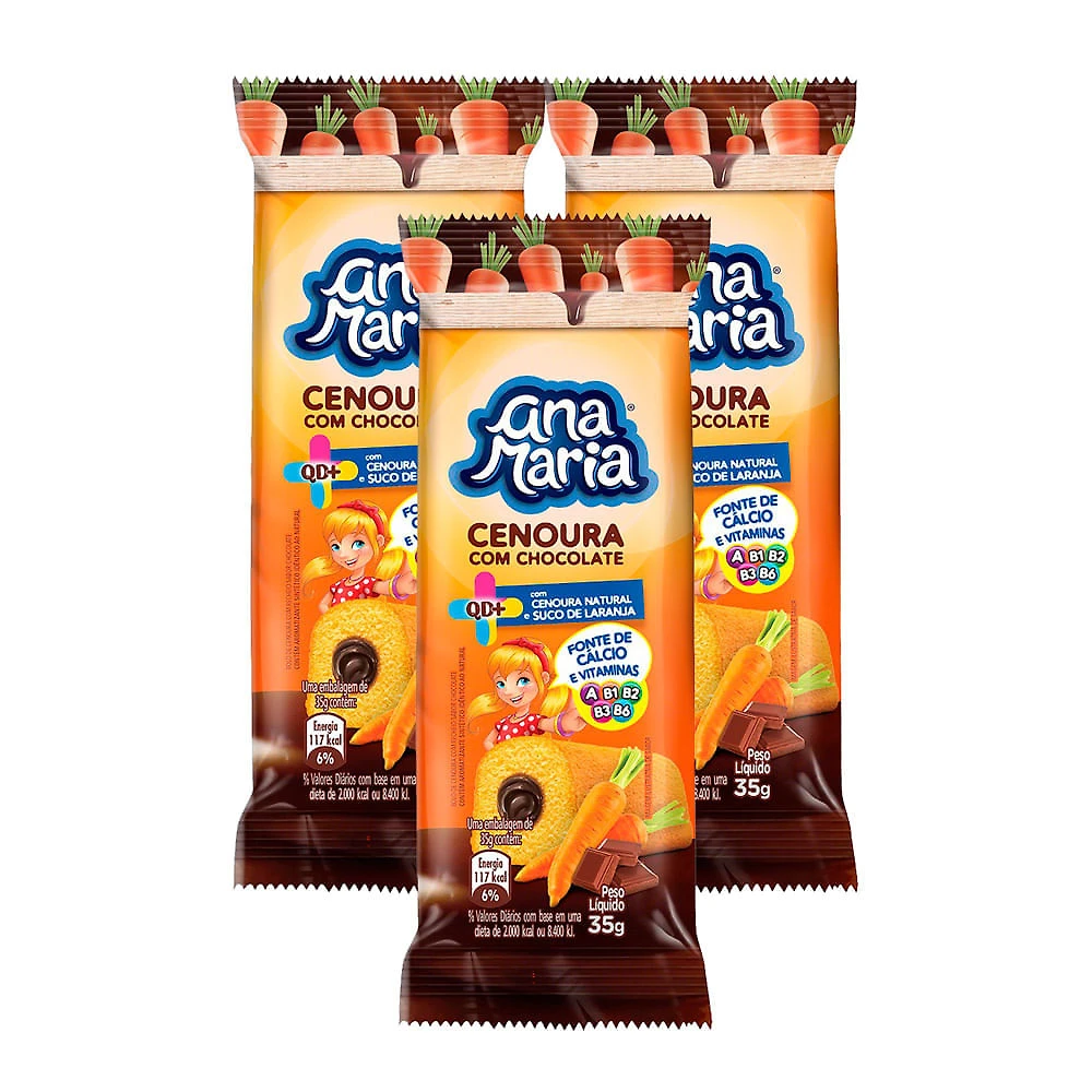 Kit 3 Bolinho Ana Maria Cenoura com Chocolate 35g