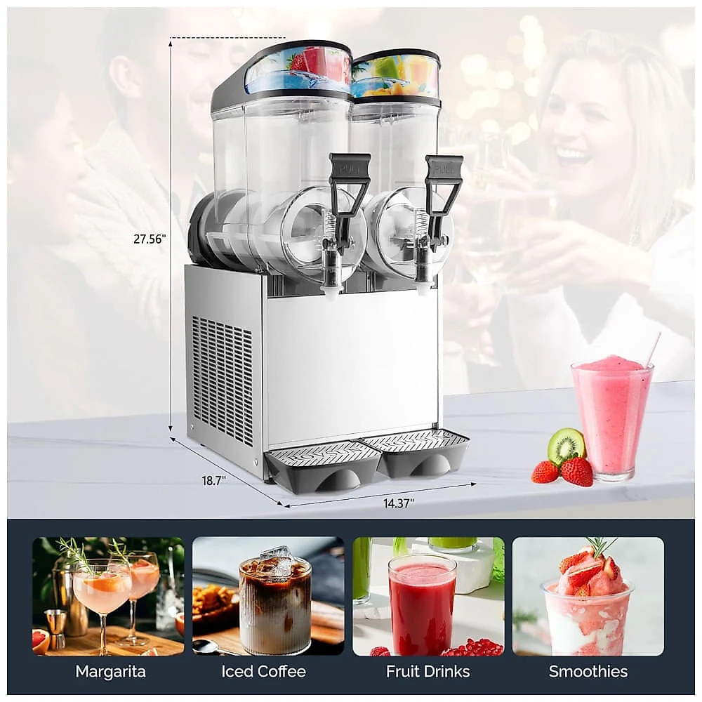 Máquina de Raspadinha Comercial ROVSUN, 2 Tanques de 15L, Capacidade de 30L, Máquina de Bebidas Geladas, Margaritas, Refrigeração Eficiente.