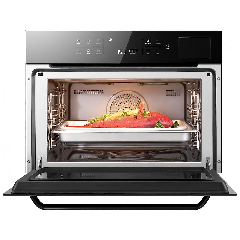 Forno elétrico de embutir 48L Robam preto onyx combi vapor air fry convecção 3000W 220V