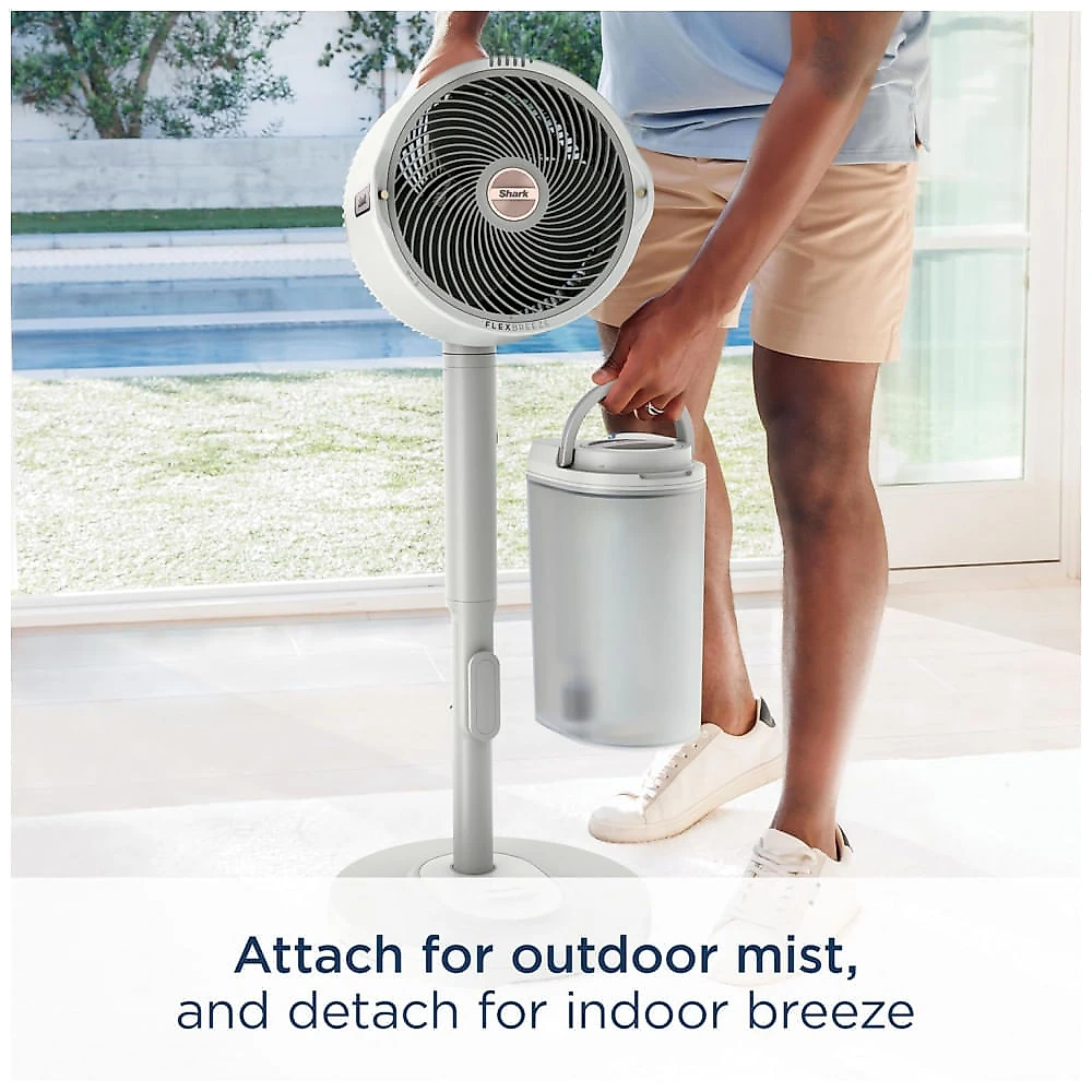 Ventilador Shark FlexBreeze Pro Mist pedestal e de mesa, com névoa integrada, indoor & outdoor, com fio e sem fio, branco, 110V