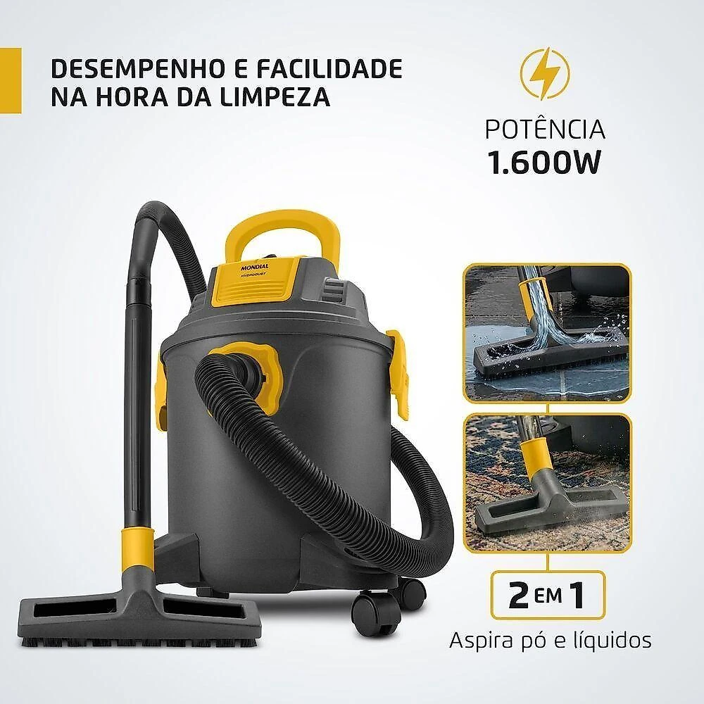 Aspirador de Água e Pó Mondial Hydrodust APT-03 1600W 20L 2 em 1 Preto e Amarelo 220V