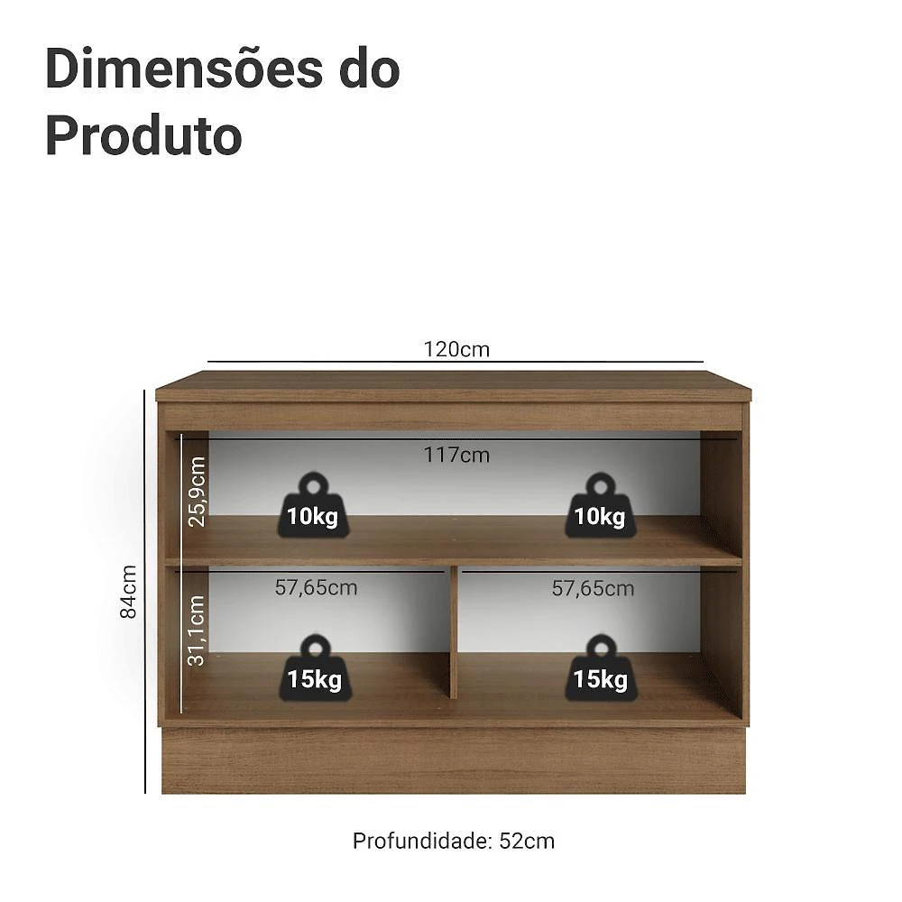 Balcão de cozinha 120 cm 2 portas rustic/cinza vik madesa