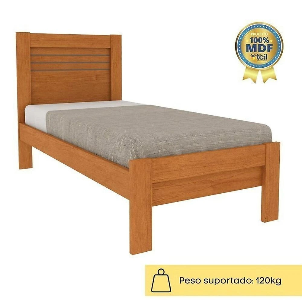 Conjunto Cama Solteiro Safira e 2 Mesas de Cabeceira Luna com Usb Espresso Moveis Cinamomo/Cinamomo