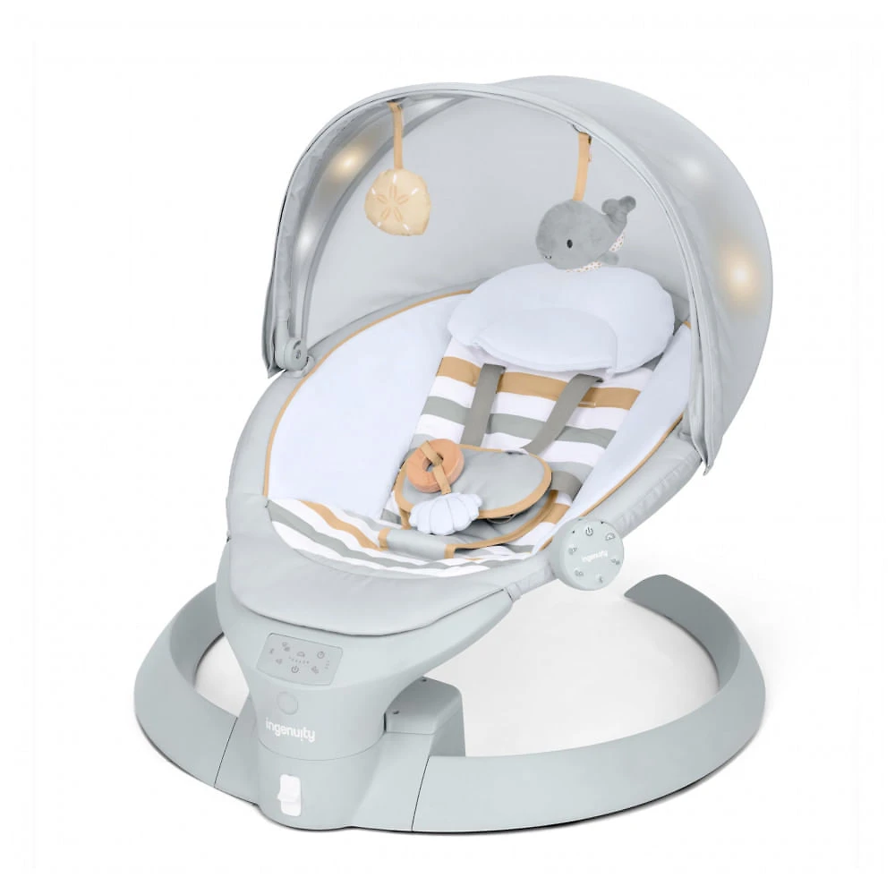Cadeirinha Ingenuity InLighten Cinza Pérolata 3-em-1 Balanço Musical com Bluetooth para Bebês