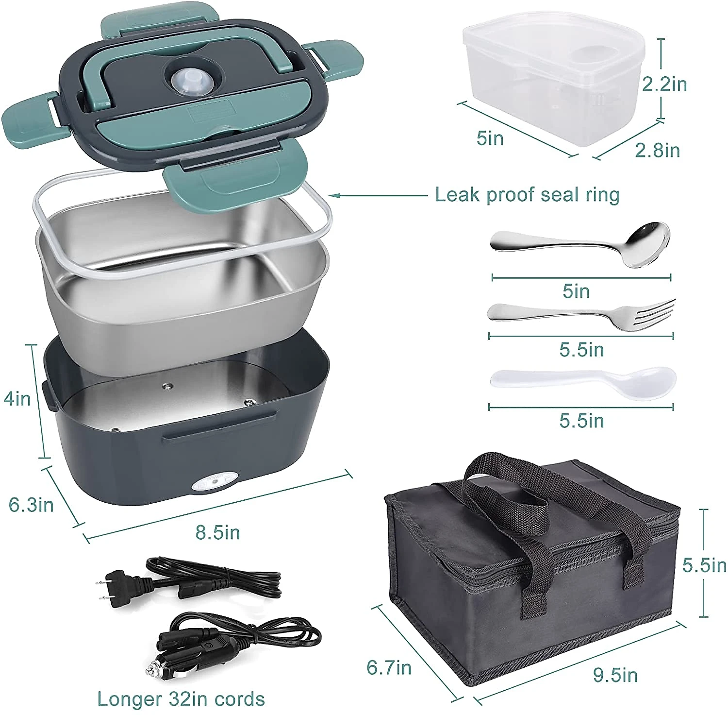 Herrfilk Marmita Elétrica 3 em 1 Portátil 15L com Divisórias 24 12V 110V40W Cinza