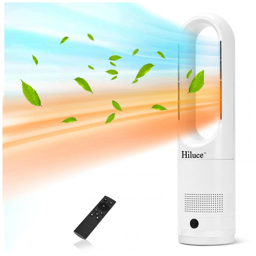 Ventilador Torre Sem Pas Hiluce Branco Aquecedor 1400W Resfriador 40W Oscilacao 90 graus 8 Velocidades Timer 9h 120V