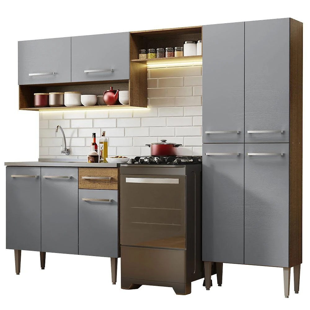 Armário de cozinha compacta 229cm com pia rustic/cinza emilly madesa 10