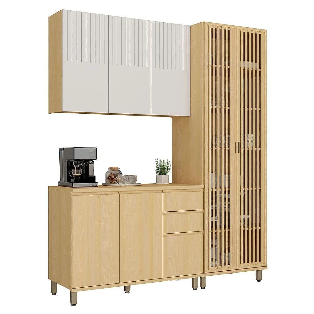 Cozinha Compacta 8 Portas 2 Gavetas MDF 190CM Carvalho e Cinza Aura