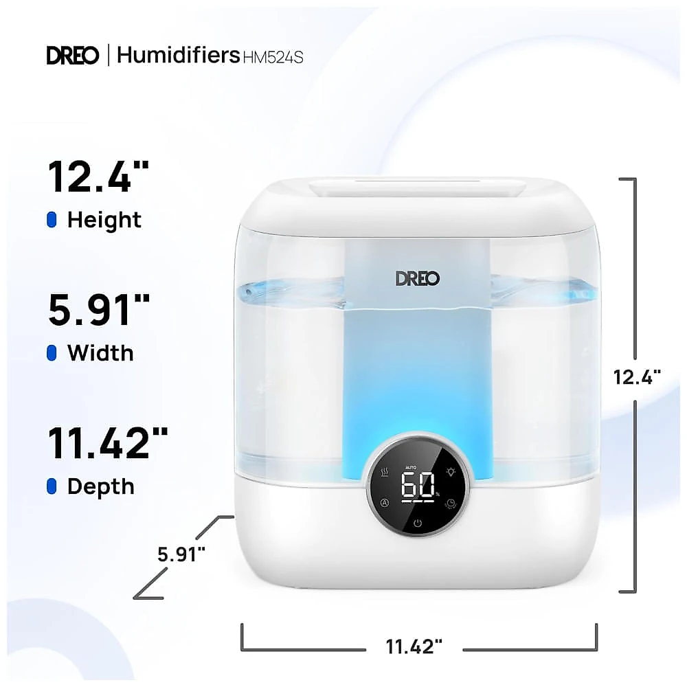 Umidificador Dreo para Quarto, 6 Litros, Design Top Fill, Silencioso, Luz Noturna - Ideal para Ambientes Grandes, Branco