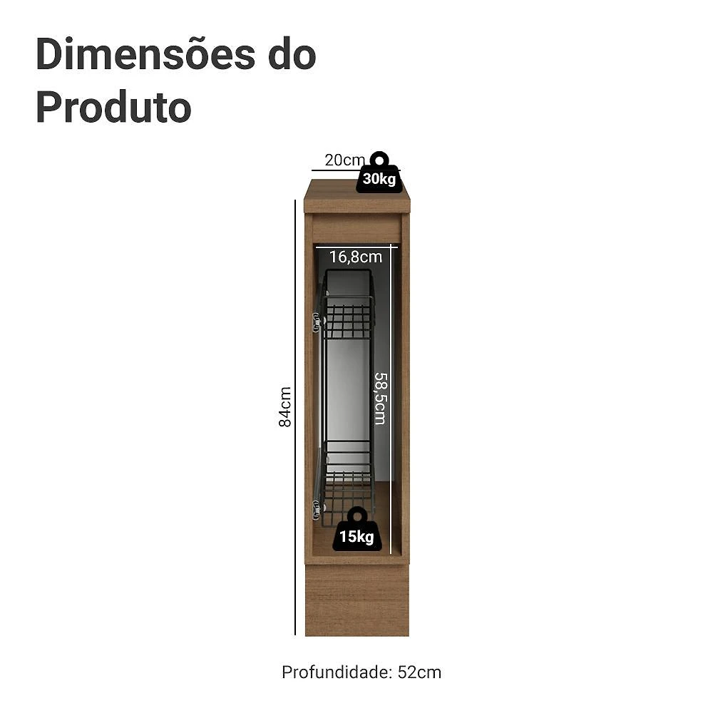 Balcão porta-temperos 20 cm 1 porta lux madesa