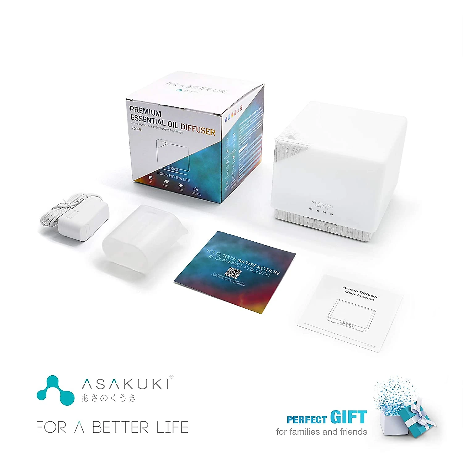 ASAKUKI Premium Umidificador Ultrassônico Portátil 07L com A romaterapia e 7 Luzes LED até 6H 110V Branco