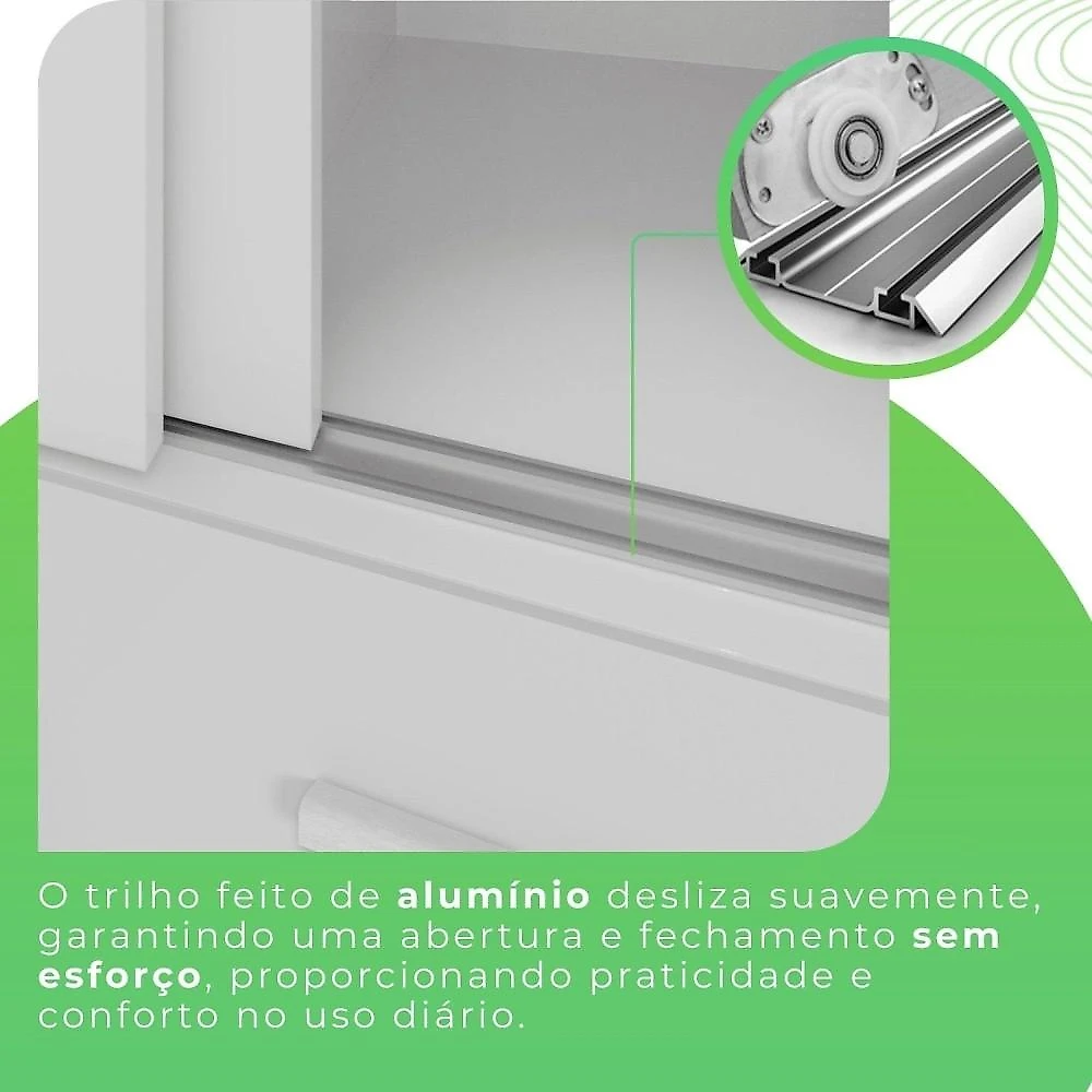 Guarda Roupa com Pés Casal 3 Portas 9 Gavetas Luana Branco