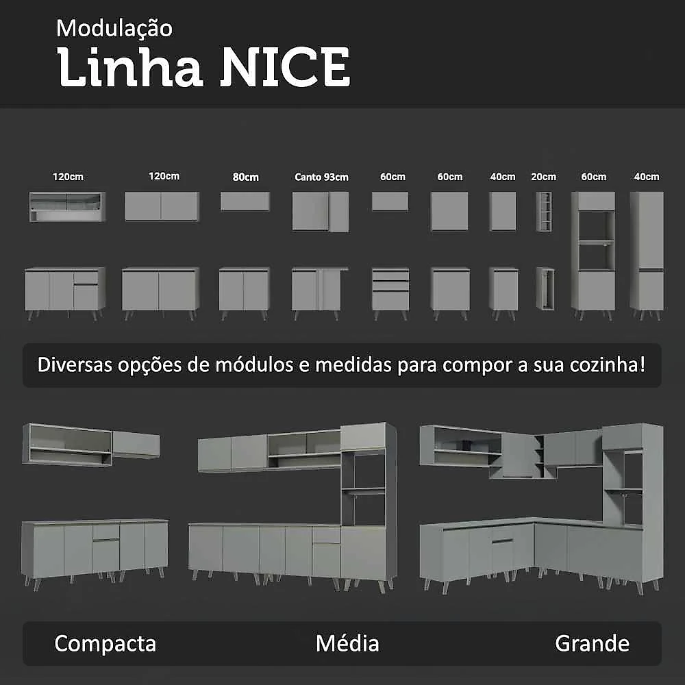 Armário de cozinha compacta 200cm cinza nice madesa 03xa
