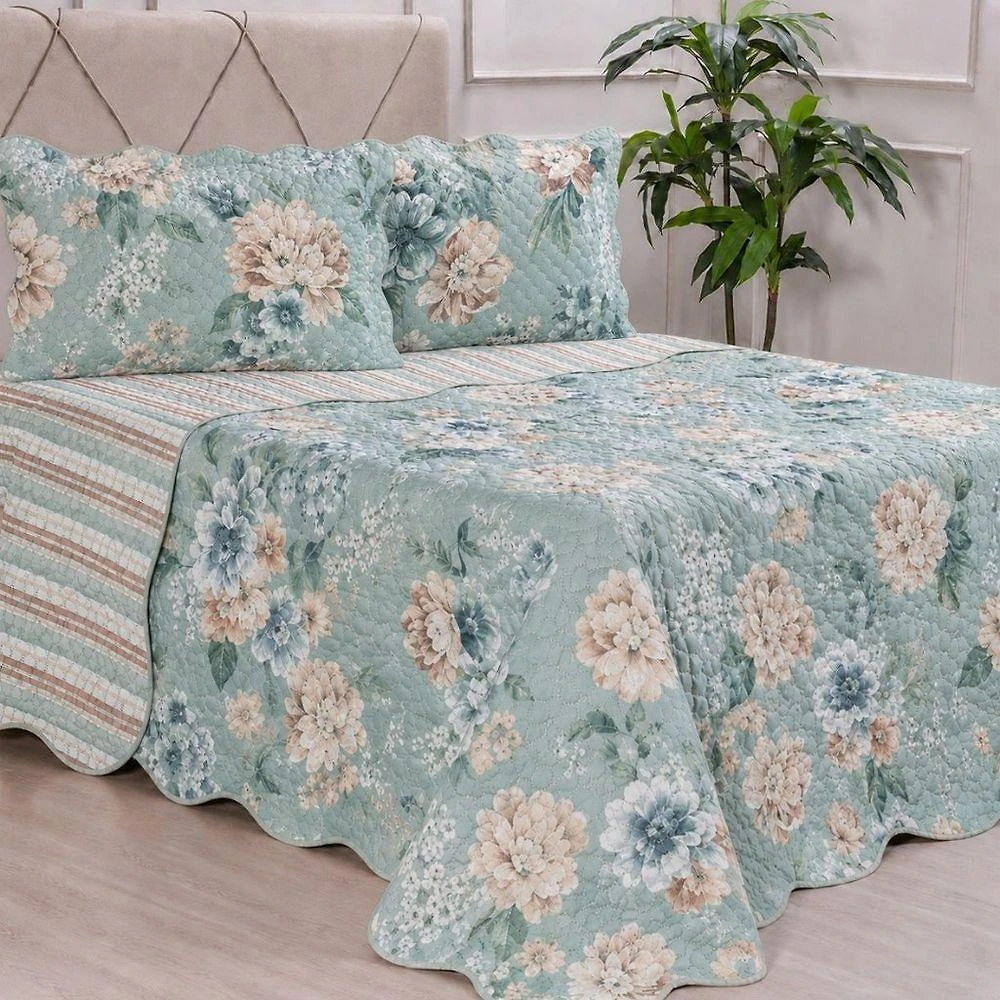 Kit Cobre Leito Solteiro Ultra Lisse 100% Poliéster Dupla Face Verde Claro Bene Casa 160X220CM