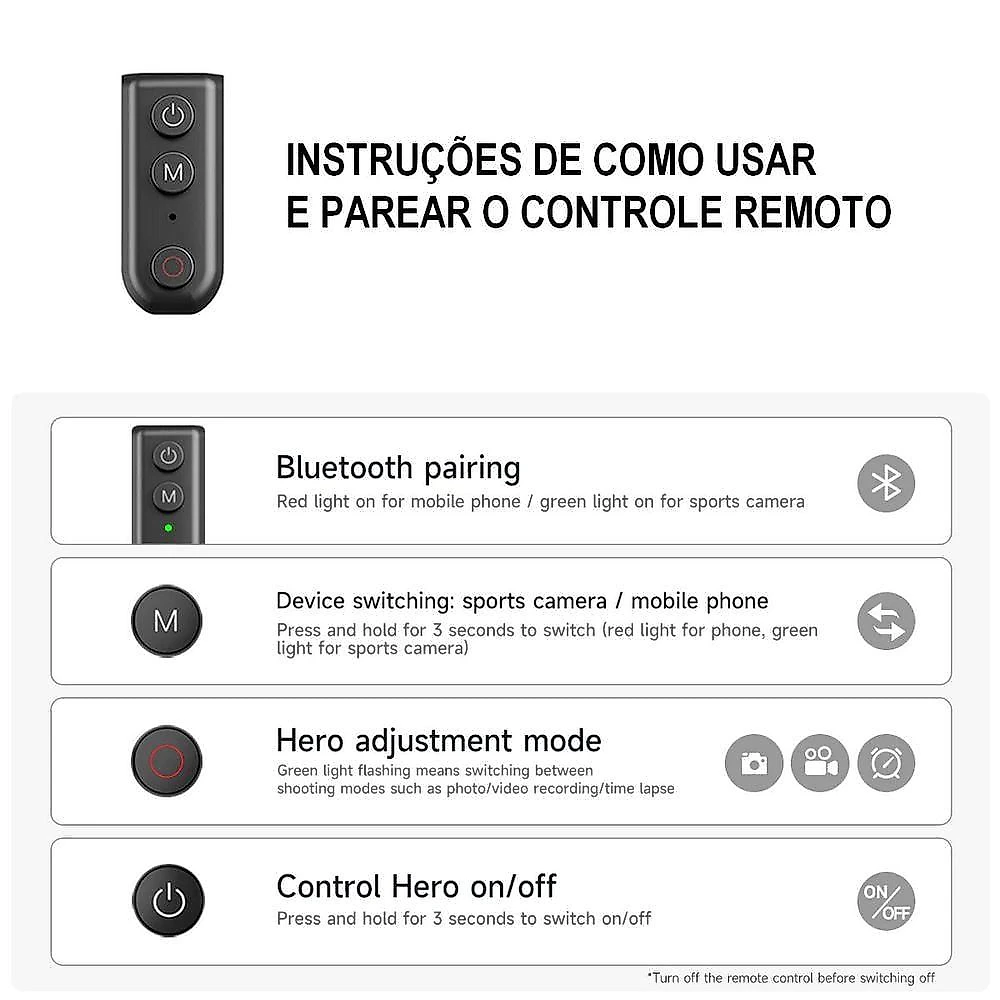 Bastão Tripé 1,3m + Controle De Gopro 12/11/10/9/8/max - Telesin