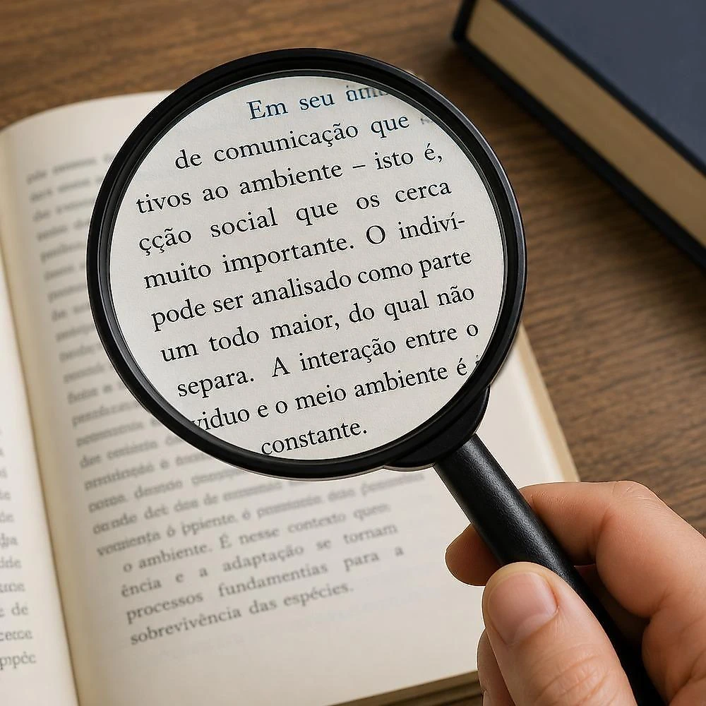 Lupa Manual 2x Aumento 100mm com Lente de Vidro e Cabo Ergonômico para Leitura e Inspeção