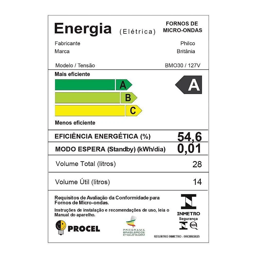 Micro-ondas Britânia 28L Branco Espelhado Limpa Fácil BMO30 110V