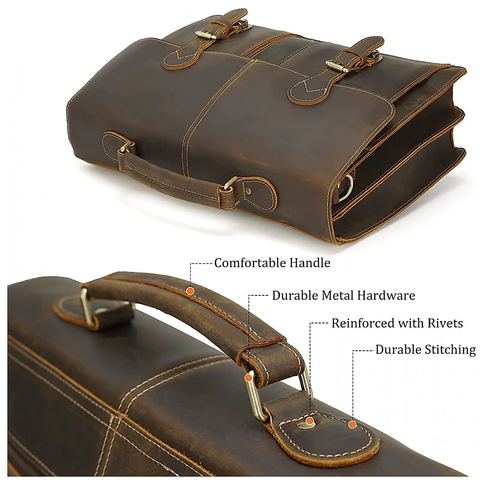 Bolsa Maleta Polare Couro de Flor Integral Unissex para Laptop , Marrom