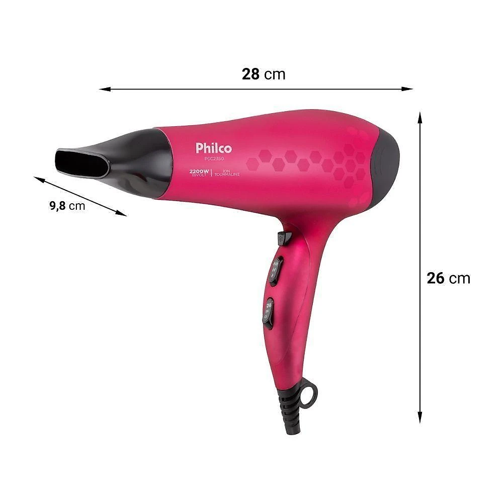 Secador de Cabelos Philco Cherry PSC2350 2200W Tourmaline 3 Temperaturas Rosa Bivolt