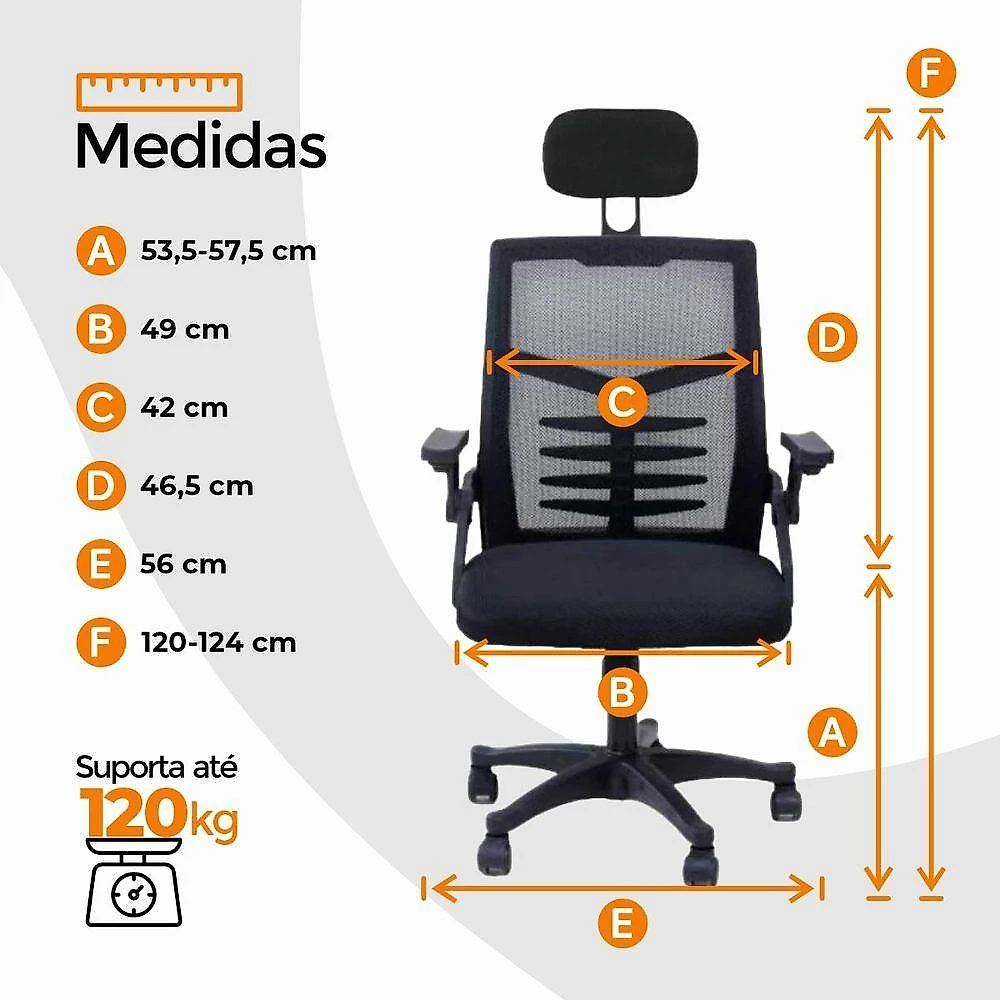 Cadeira de Escritório Diretor Relax Executiva Tela Mesh Base Giratória com Apoio Reclinável Preta
