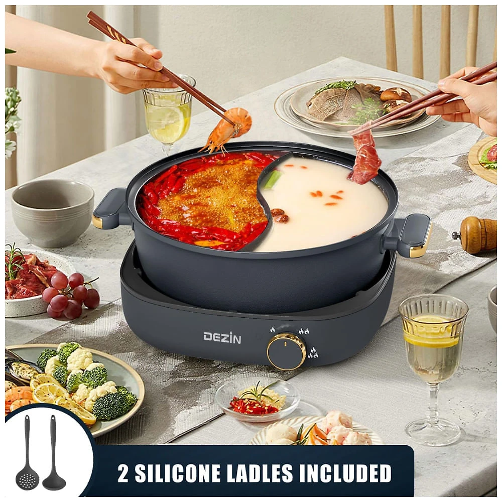 Miniatura Panela Elétrica 4L com Divisor, Controle Temperatura Ajustável e Antiaderente, 110V, DEZIN, Cinza
