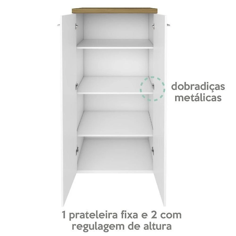 Kit 2 Peças com Escrivaninha em L com Porta de Correr e Armário Alto Multiuso Olmo/Branco